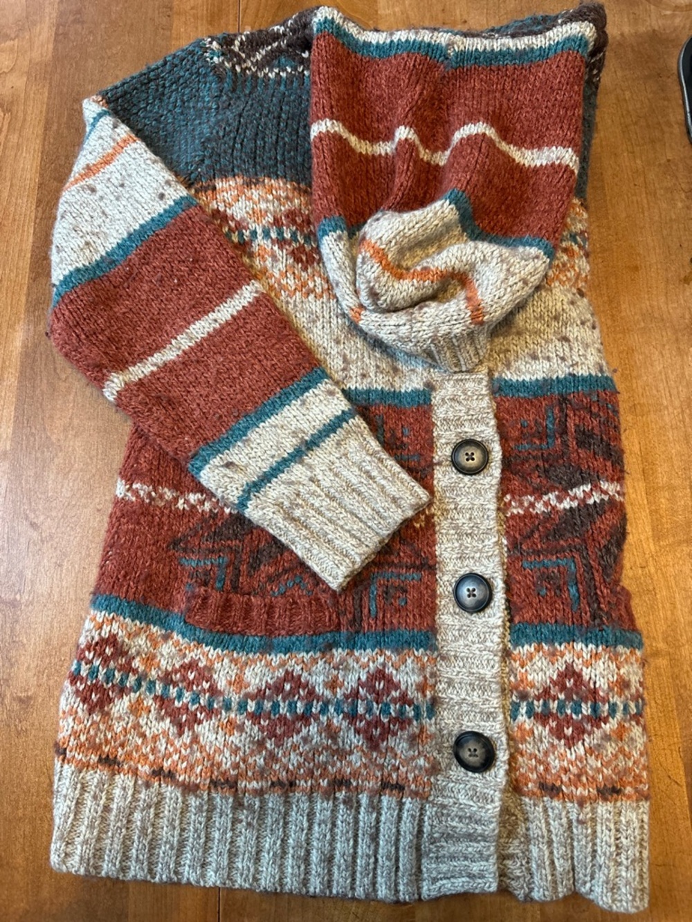 Cozy Striped Button Up Sweater - Rust & Teal